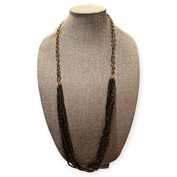 "RetroGlam Brown Delight" Vintage 1980s Multi-stranded Beaded Necklace - Picture 4 of 10